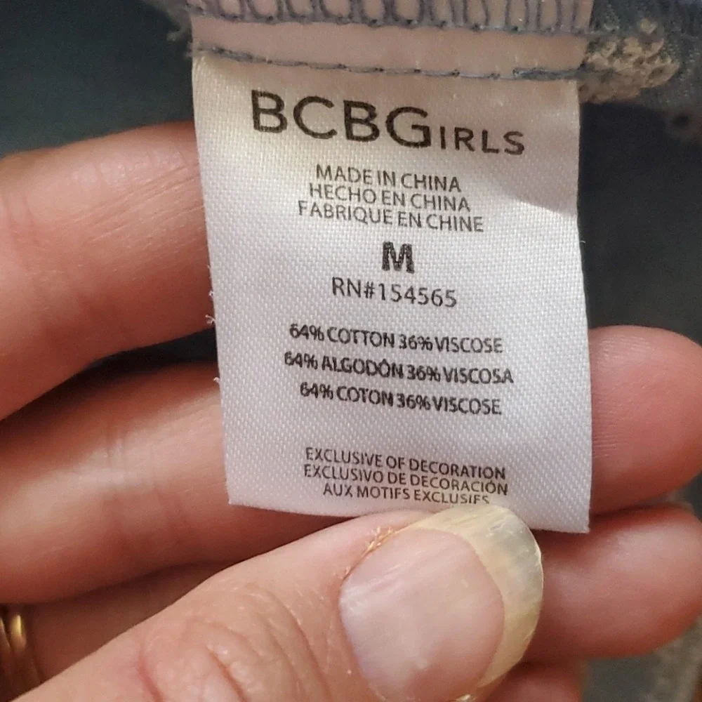 BCBGirls Denim Look Embroidered Blue‎ Top Size Medium